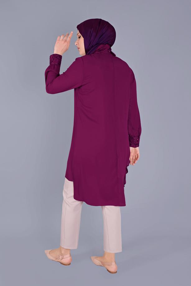 Vêtements hijab PRUNE ALVİNA TUNIQUE BRODÉE À VOLANTS 20054 - TRENDTESETTÜR