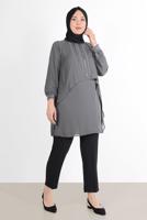 Tesettür giyim GRİ ALVİNA TAŞ DETAYLI TUNİK 20065
