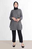 Tesettür giyim GRİ ALVİNA TAŞ DETAYLI TUNİK 20065