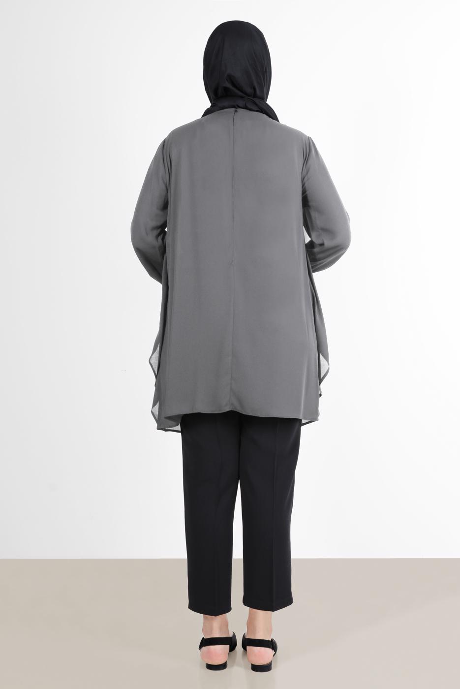 Tesettür giyim GRİ ALVİNA TAŞ DETAYLI TUNİK 20065