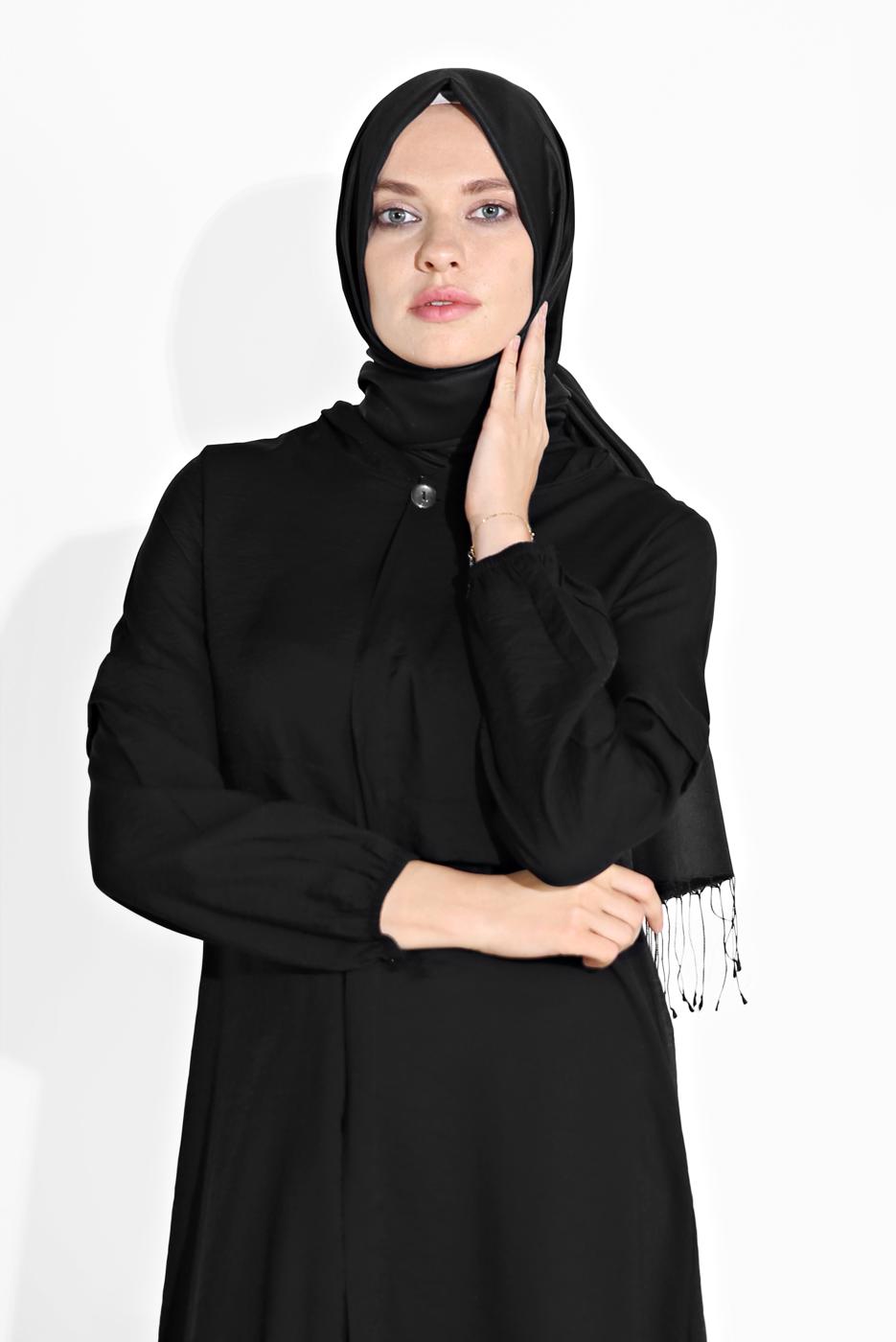 Vêtements hijab NOIR TUNIQUE BOUTONÉE À CAPUCHE 2304