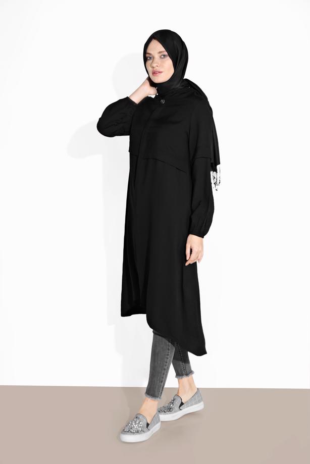 Vêtements hijab  BUTTON TRIMMED HOODED TUNIC 2304 - TRENDTESETTÜR