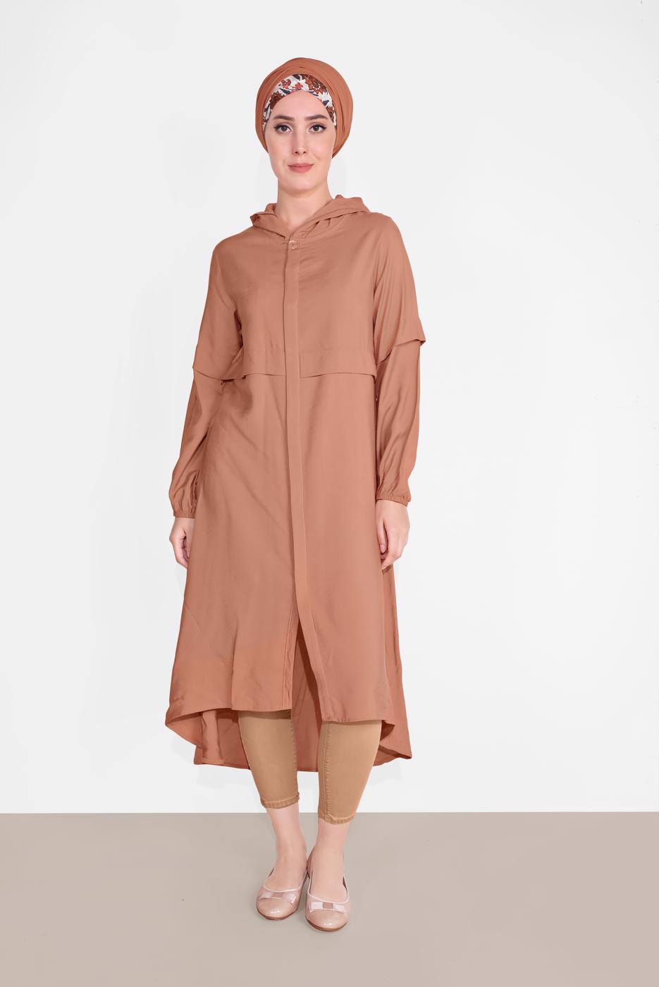 Vêtements hijab BRUN TUNIQUE BOUTONÉE À CAPUCHE 2304