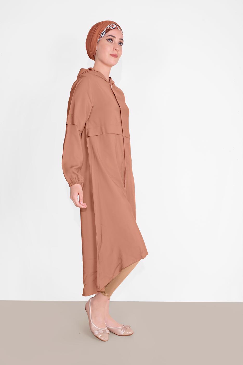 Vêtements hijab BRUN TUNIQUE BOUTONÉE À CAPUCHE 2304