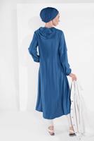 Hijab clothing NAVY BLUE BUTTON TRIMMED HOODED TUNIC 2304