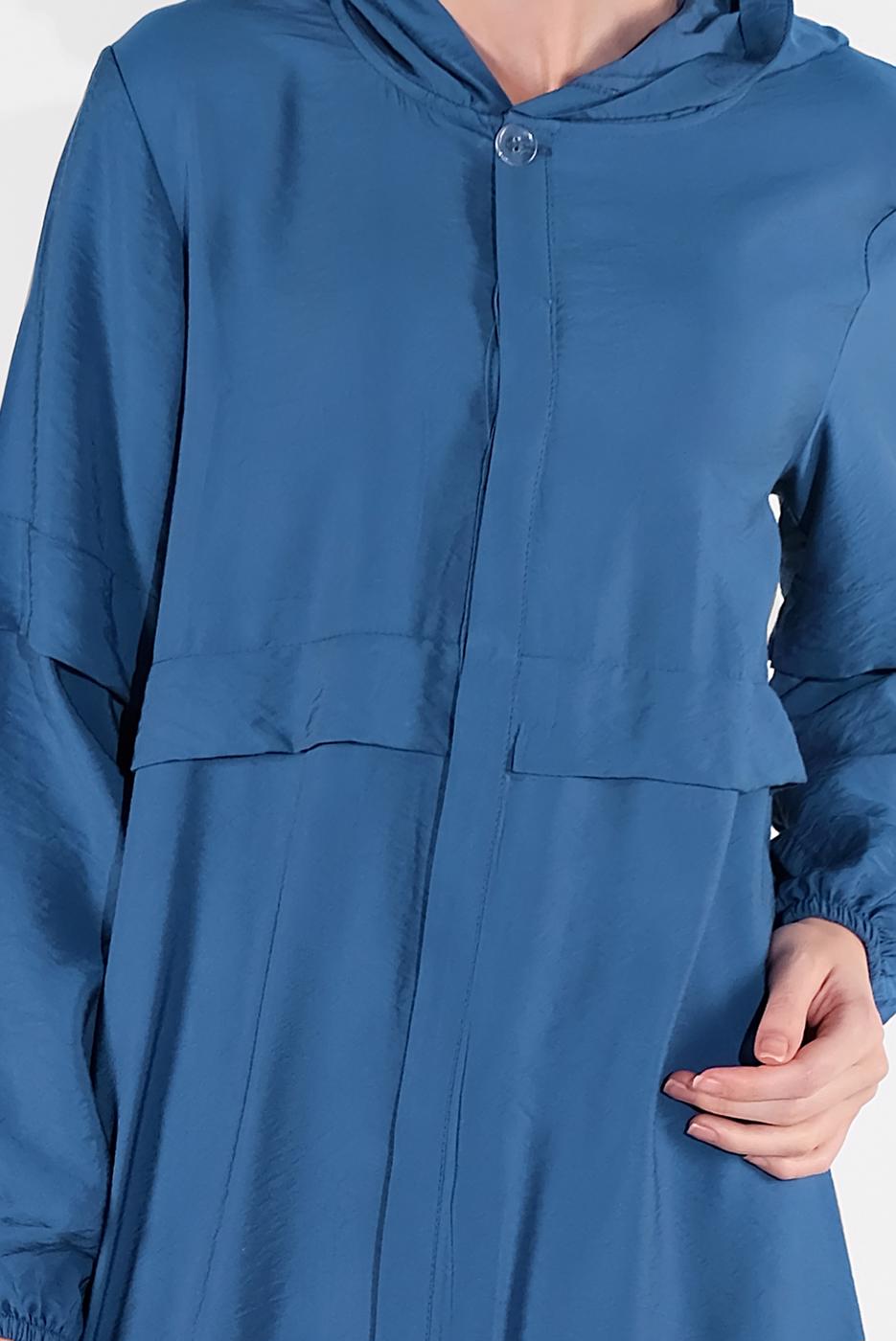 Hijab clothing NAVY BLUE BUTTON TRIMMED HOODED TUNIC 2304