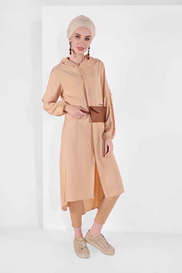 Vêtements hijab  BUTTON TRIMMED HOODED TUNIC 2304 - TRENDTESETTÜR
