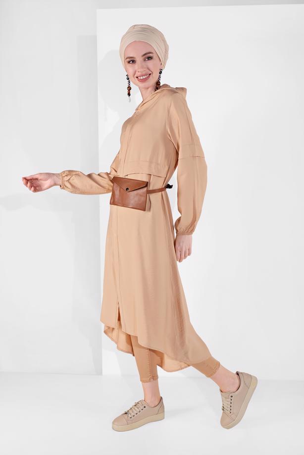 Vêtements hijab  BUTTON TRIMMED HOODED TUNIC 2304 - TRENDTESETTÜR