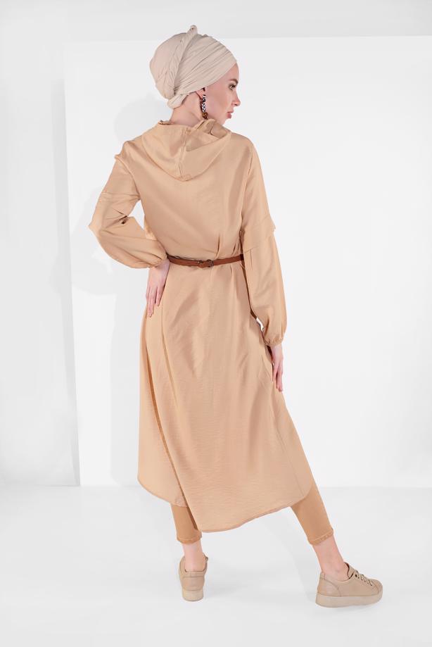 Vêtements hijab  BUTTON TRIMMED HOODED TUNIC 2304 - TRENDTESETTÜR
