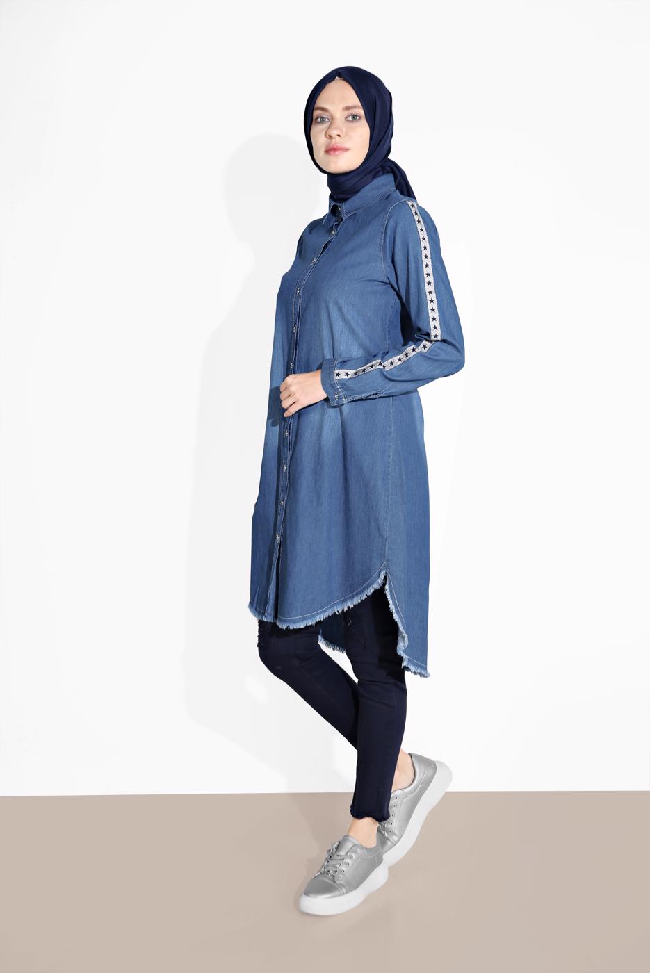 Hijab clothing NAVY BLUE BUTTONED TUNIC 2365