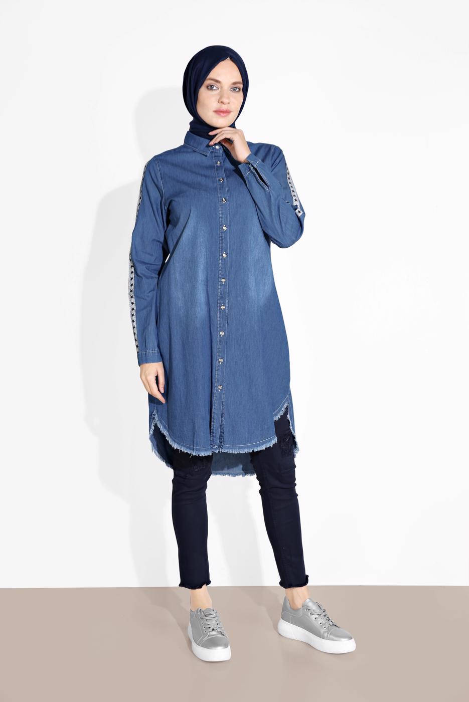 Hijab clothing NAVY BLUE BUTTONED TUNIC 2365