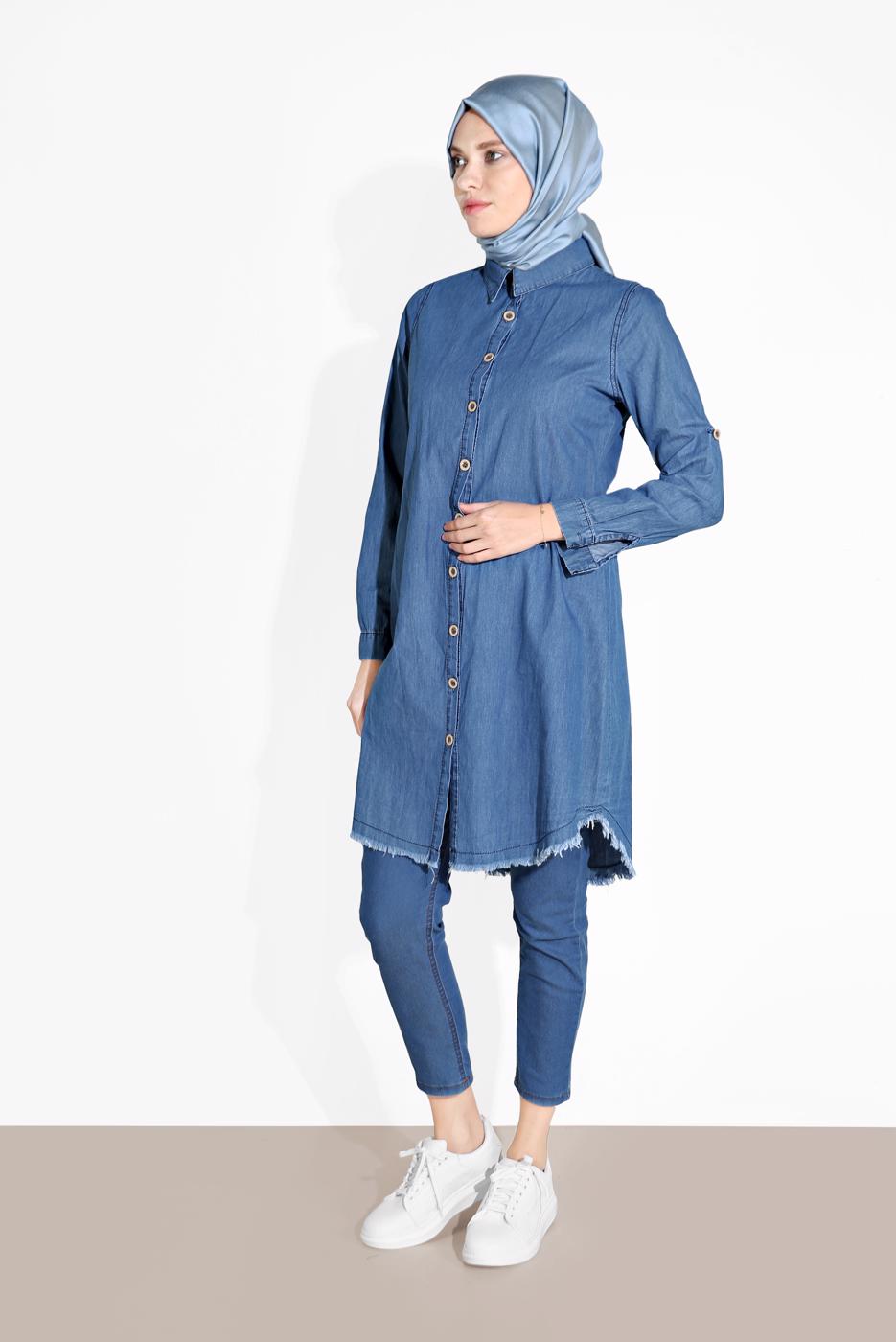 Hijab clothing BLUE BUTTONED DENIM TUNIC 2765