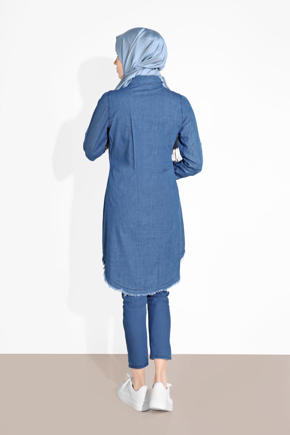 Hijab clothing BLUE BUTTONED DENIM TUNIC 2765