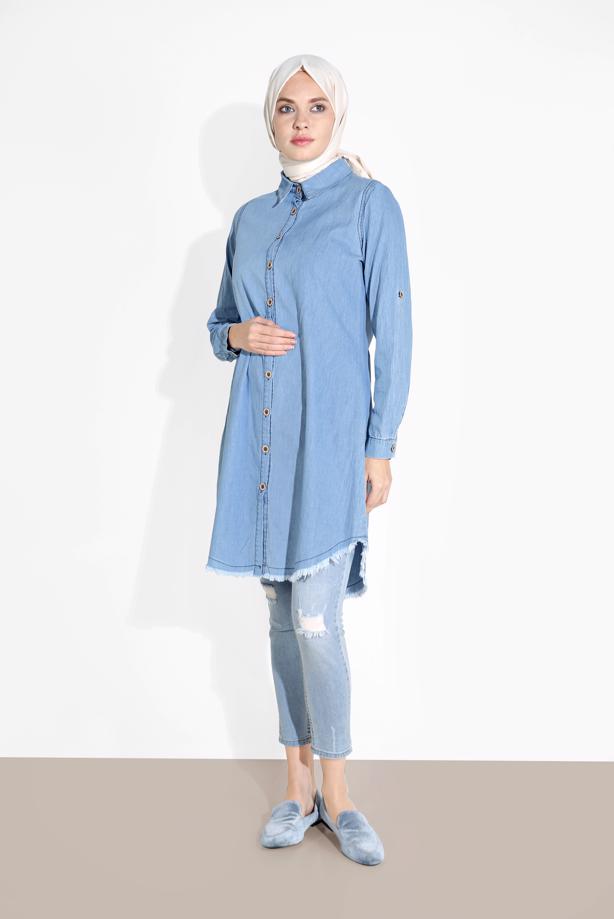 Tesettür giyim  DÜĞMELİ DENİM TUNİK 2765 - TRENDTESETTÜR