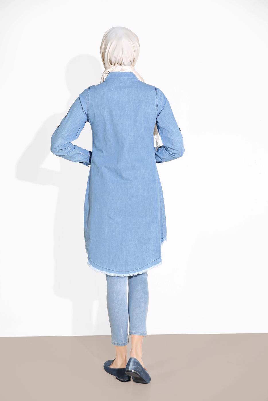 Tesettür giyim MAVİ DÜĞMELİ DENİM TUNİK 2765