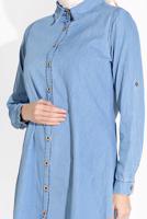 Tesettür giyim MAVİ DÜĞMELİ DENİM TUNİK 2765