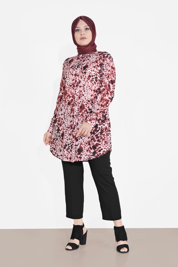 Vêtements hijab ROUGE BORDEAUX ALVINA TUNIQUE IMPRIMÉE 2857 - TRENDTESETTÜR