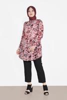 Tesettür giyim BORDO ALVİNA BOYDAN DÜĞMELİ DESENLİ TUNİK 2857 