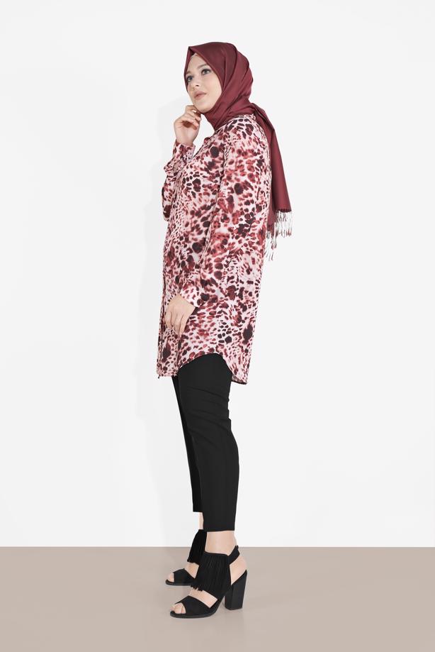 Vêtements hijab ROUGE BORDEAUX ALVINA TUNIQUE IMPRIMÉE 2857 - TRENDTESETTÜR