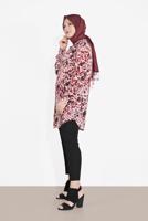 Tesettür giyim BORDO ALVİNA BOYDAN DÜĞMELİ DESENLİ TUNİK 2857 