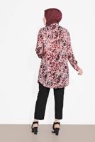 Tesettür giyim BORDO ALVİNA BOYDAN DÜĞMELİ DESENLİ TUNİK 2857 