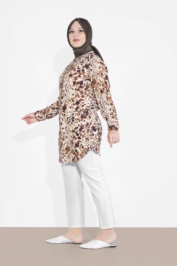 Vêtements hijab BRUN ALVINA TUNIQUE IMPRIMÉE 2857 - TRENDTESETTÜR