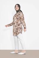 Tesettür giyim KAHVE ALVİNA BOYDAN DÜĞMELİ DESENLİ TUNİK 2857 