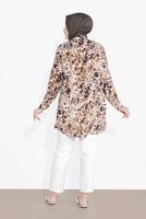 Tesettür giyim KAHVE ALVİNA BOYDAN DÜĞMELİ DESENLİ TUNİK 2857 