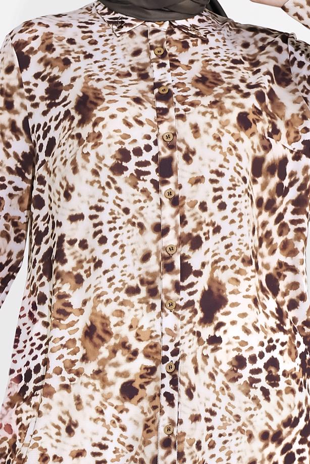 Vêtements hijab BRUN ALVINA TUNIQUE IMPRIMÉE 2857 - TRENDTESETTÜR