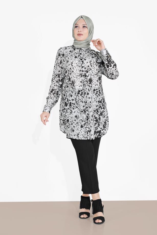 Vêtements hijab NOIR ALVINA TUNIQUE IMPRIMÉE 2857 - TRENDTESETTÜR