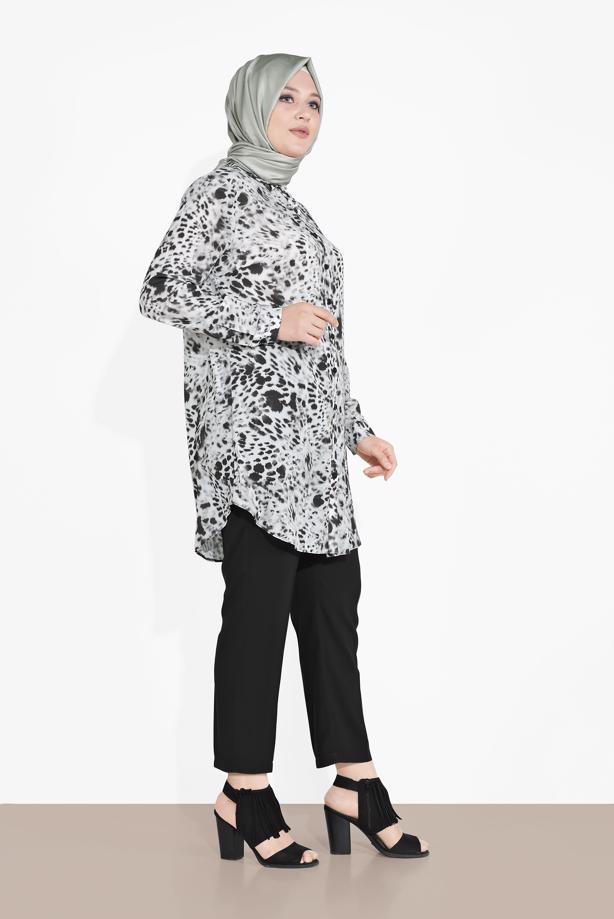 Vêtements hijab NOIR ALVINA TUNIQUE IMPRIMÉE 2857 - TRENDTESETTÜR