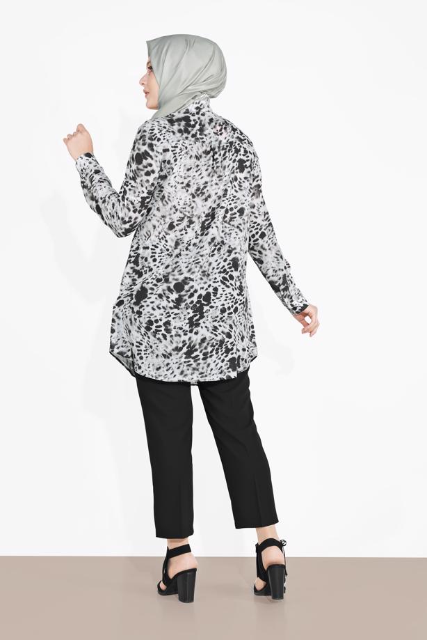 Vêtements hijab NOIR ALVINA TUNIQUE IMPRIMÉE 2857 - TRENDTESETTÜR