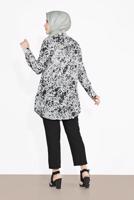 Tesettür giyim SİYAH ALVİNA BOYDAN DÜĞMELİ DESENLİ TUNİK 2857 