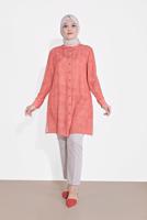 Tesettür giyim KAHVE BOYDAN DÜĞMELİ DESENLİ TUNİK 2870