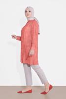 Tesettür giyim KAHVE BOYDAN DÜĞMELİ DESENLİ TUNİK 2870