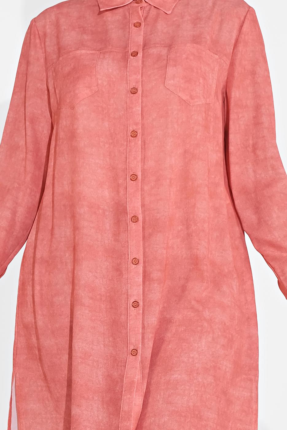 Tesettür giyim KAHVE BOYDAN DÜĞMELİ DESENLİ TUNİK 2870