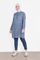 Vêtements hijab BLEU MARINE TUNIQUE À BOUTONS À MOTIFS 2870