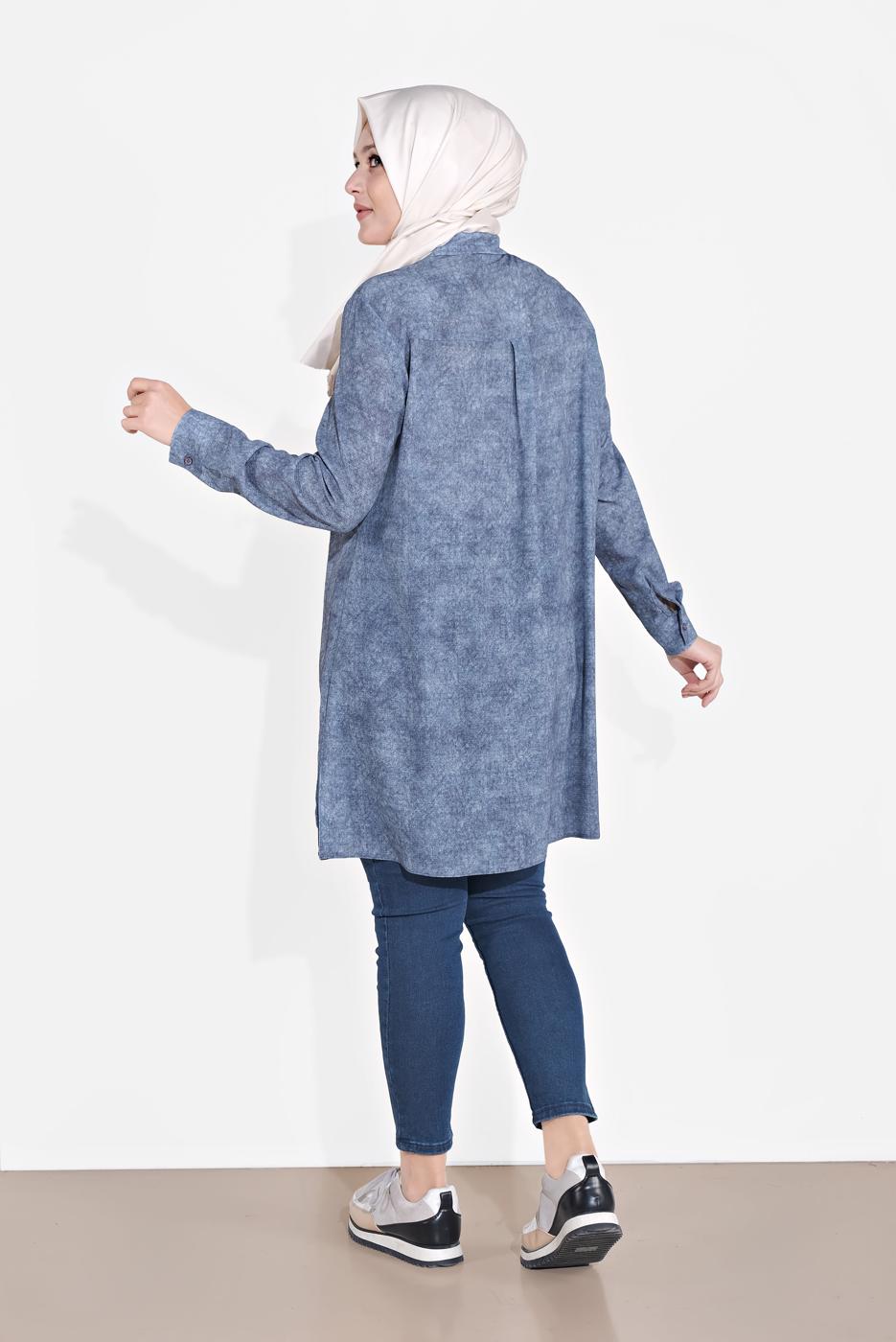 Vêtements hijab BLEU MARINE TUNIQUE À BOUTONS À MOTIFS 2870