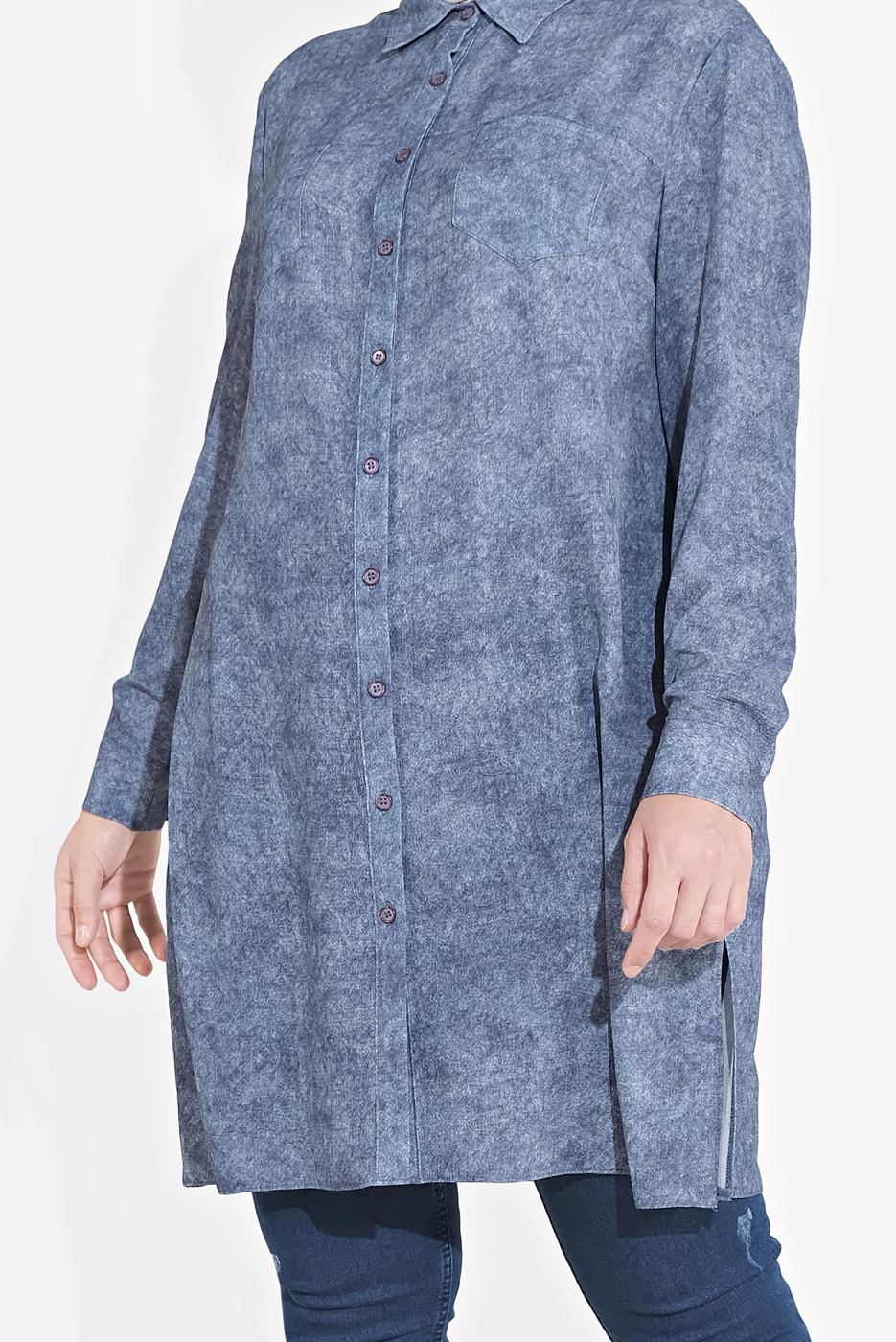 Vêtements hijab BLEU MARINE TUNIQUE À BOUTONS À MOTIFS 2870