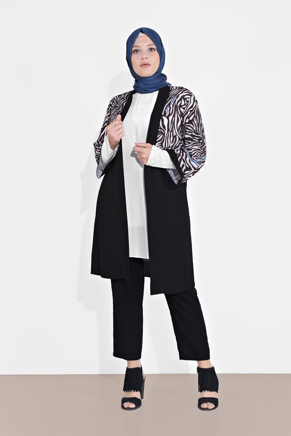 Tesettür giyim LACİVERT ZEBRA DESENLİ 2&prime;Lİ TUNİK 2873 