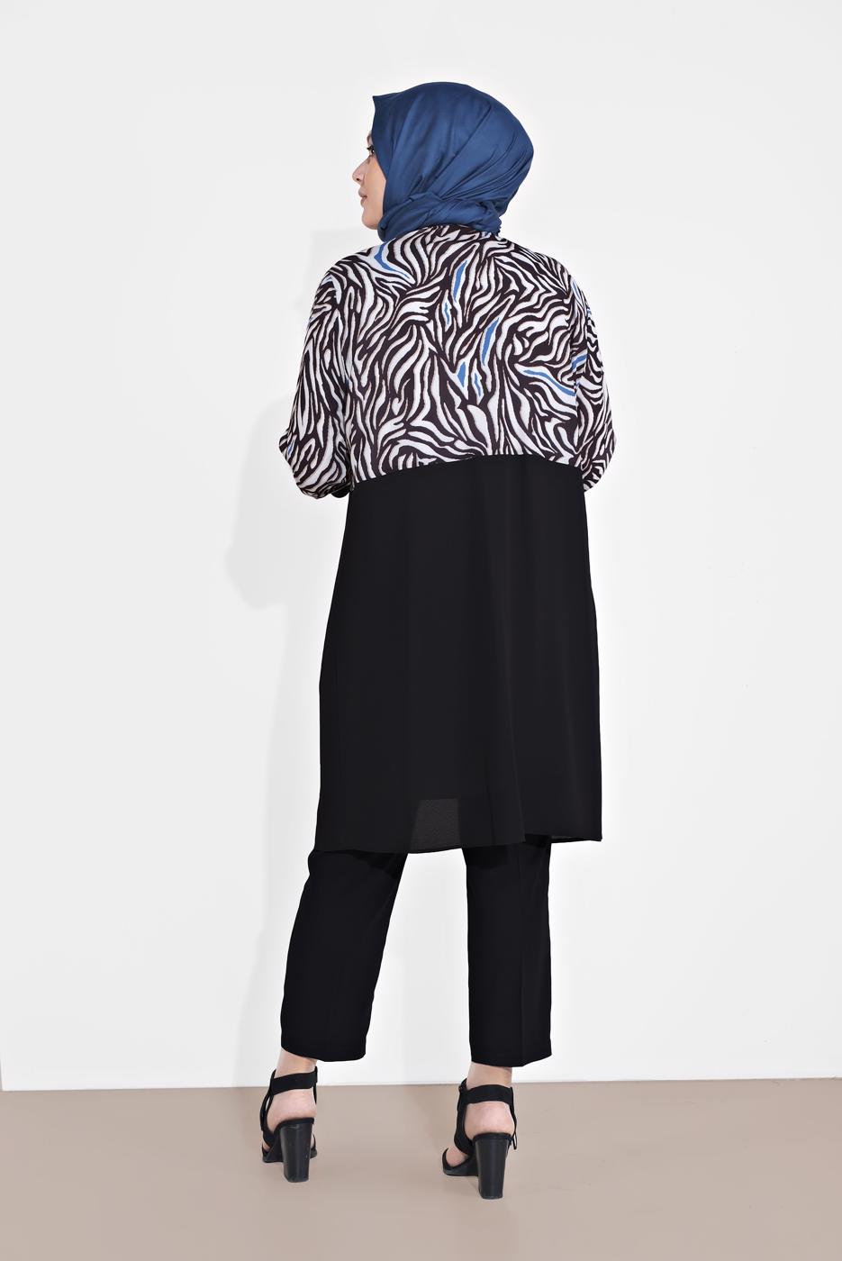 Tesettür giyim LACİVERT ZEBRA DESENLİ 2&prime;Lİ TUNİK 2873 