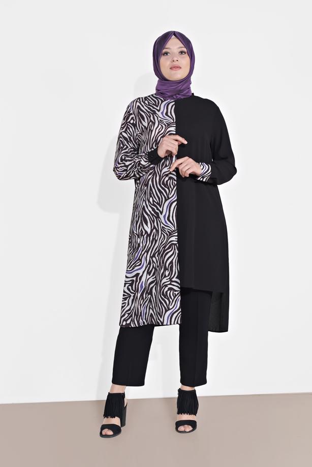 Vêtements hijab POURPRE ALVINA TUNIQUE IMPRIMÉE 2874 - TRENDTESETTÜR