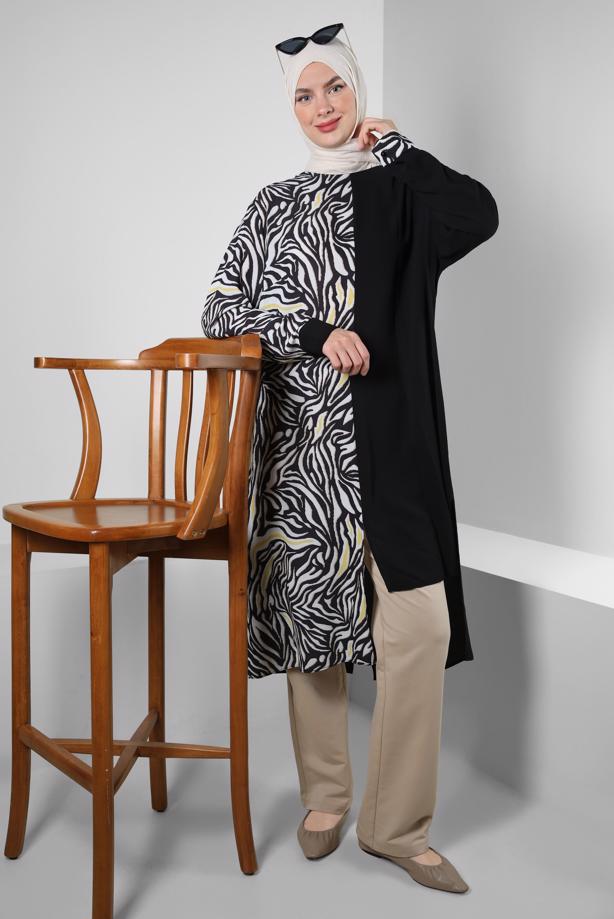 Vêtements hijab JAUNE ALVINA TUNIQUE IMPRIMÉE 2874 - TRENDTESETTÜR