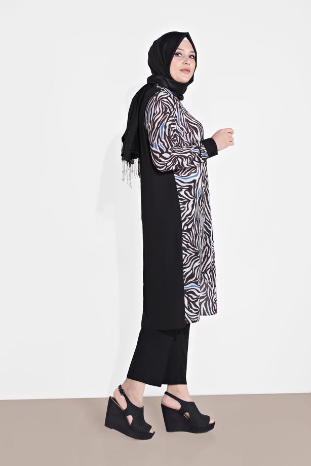 Vêtements hijab BLEU MARINE ALVINA TUNIQUE IMPRIMÉE 2874 - TRENDTESETTÜR