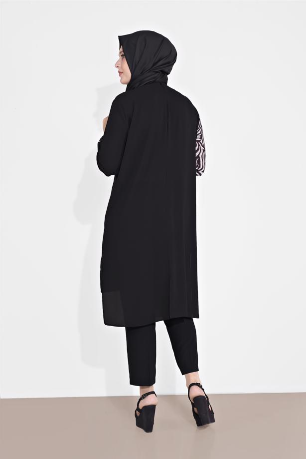 Vêtements hijab BLEU MARINE ALVINA TUNIQUE IMPRIMÉE 2874 - TRENDTESETTÜR