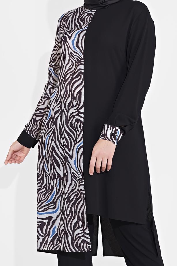 Vêtements hijab BLEU MARINE ALVINA TUNIQUE IMPRIMÉE 2874 - TRENDTESETTÜR