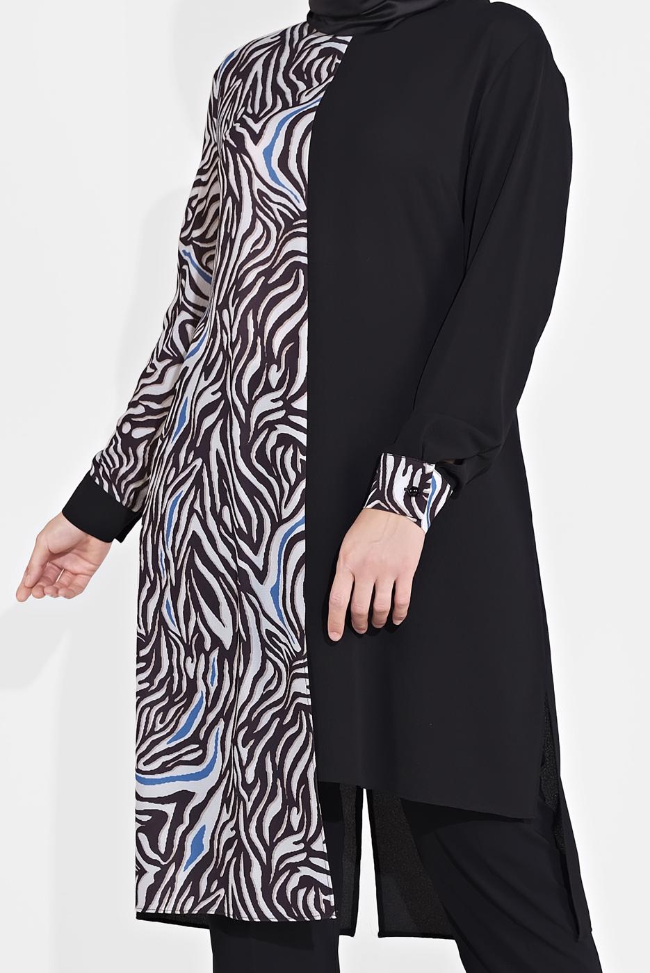 Tesettür giyim LACİVERT ALVİNA MİX DESEN TUNİK 2874