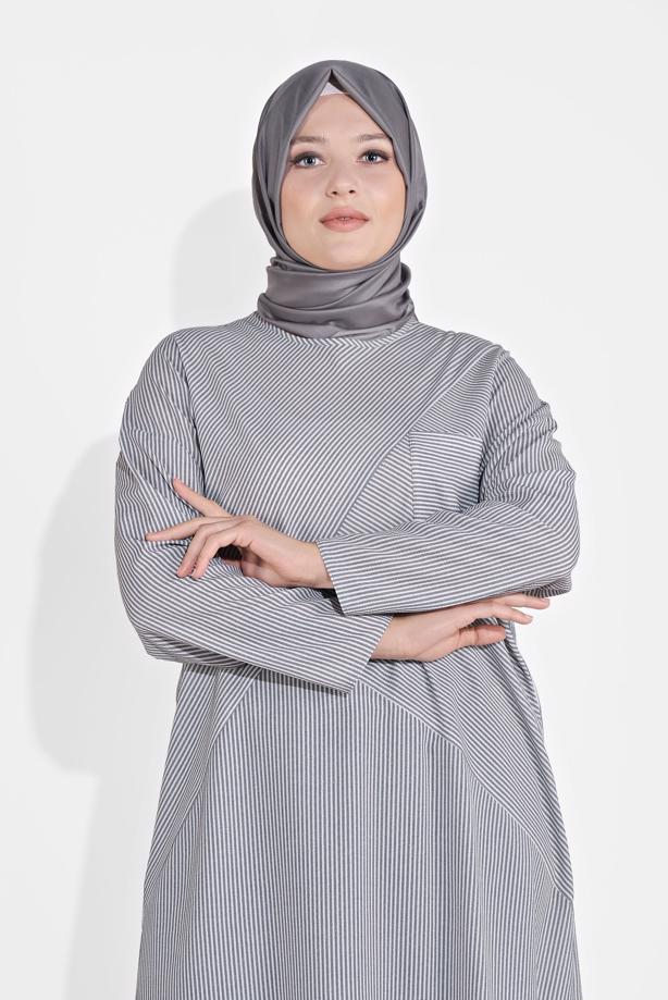 Vêtements hijab GRIS TUNIQUE RAYÉE 2876 - TRENDTESETTÜR