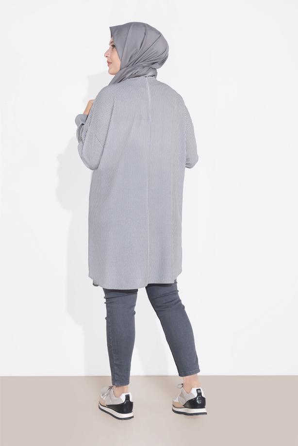 Vêtements hijab GRIS TUNIQUE RAYÉE 2876 - TRENDTESETTÜR