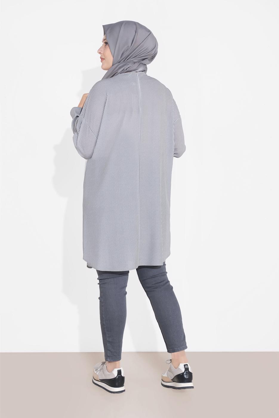 Tesettür giyim GRİ ÇİZGİLİ TUNİK 2876